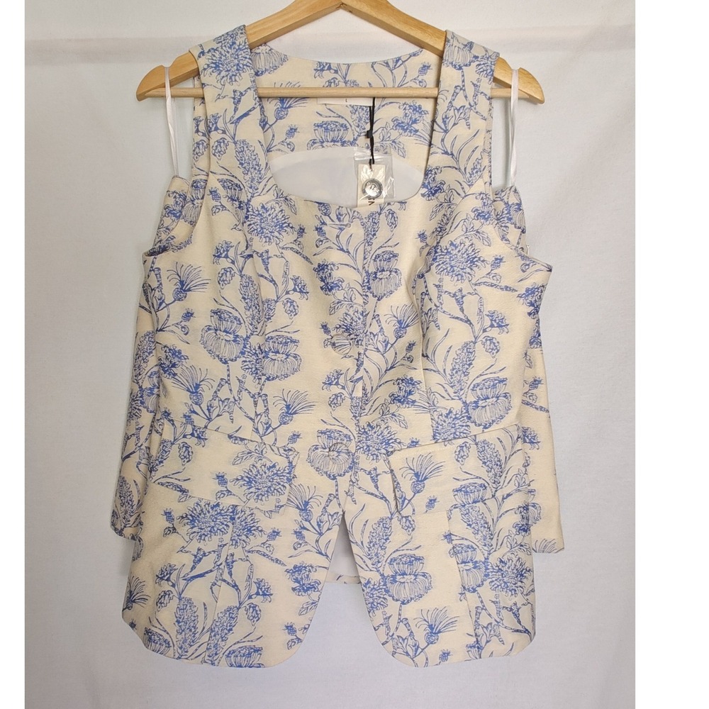 Commense Set Jacquard Square Neck Sleeveless Vest Top Mini Skirt Blue White L - Picture 3 of 16